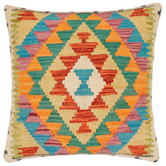 handmade Traditional Pillow Rust Blue Hand-Woven SQUARE 100% WOOL  Hand woven turkish pillow  2 x 2