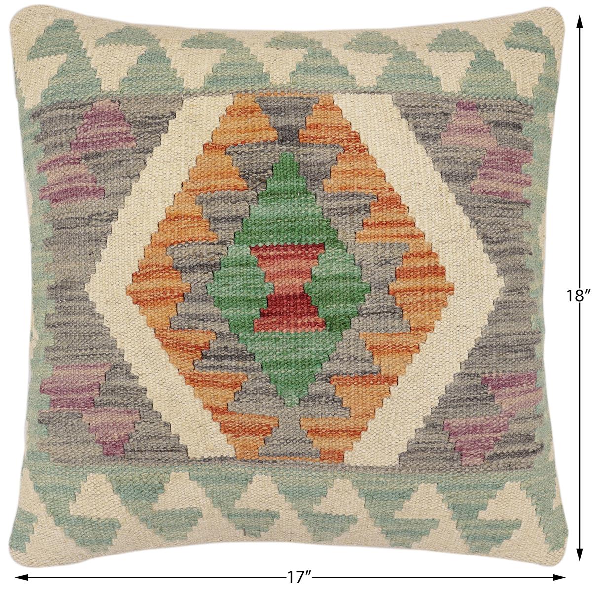 handmade Traditional Pillow Gray Rust Hand-Woven SQUARE 100% WOOL  Hand woven turkish pillow  2 x 2