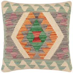 handmade Traditional Pillow Gray Rust Hand-Woven SQUARE 100% WOOL  Hand woven turkish pillow  2 x 2