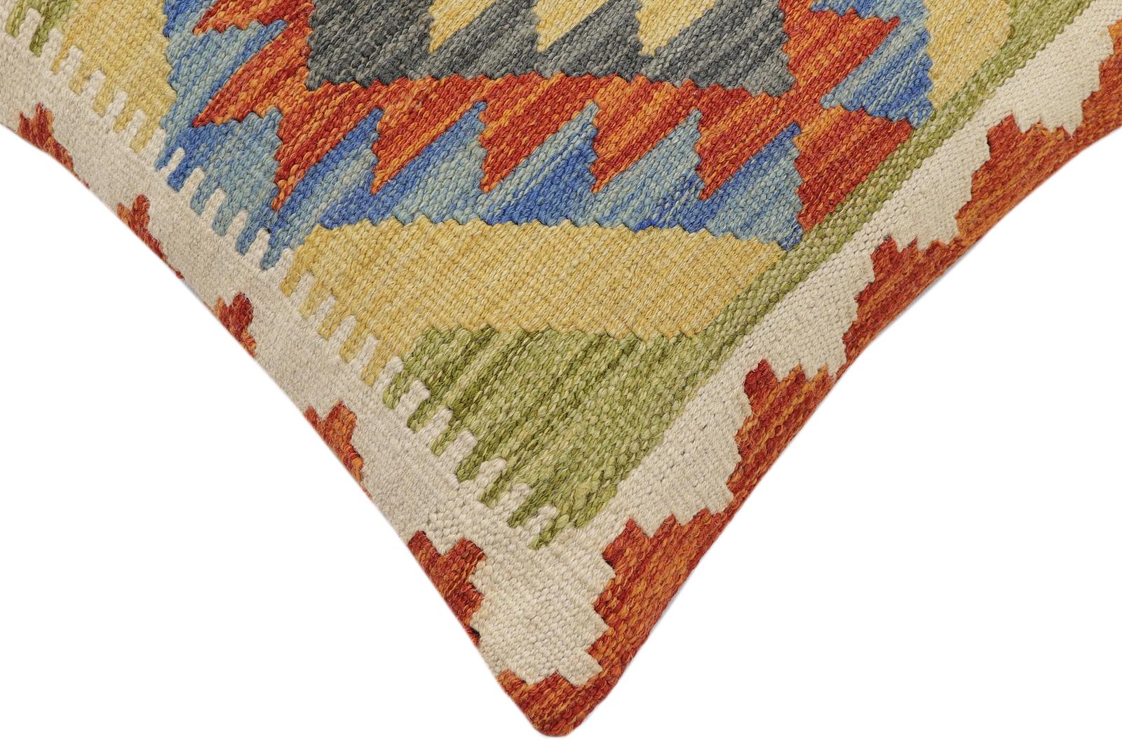 handmade Traditional Pillow Rust Blue Hand-Woven SQUARE 100% WOOL  Hand woven turkish pillow  2 x 2