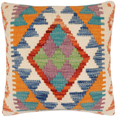 handmade Traditional Pillow Rust Blue Hand-Woven SQUARE 100% WOOL  Hand woven turkish pillow  2 x 2