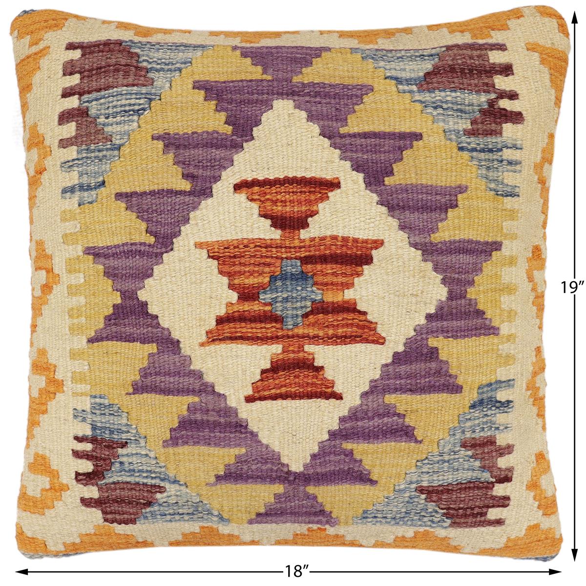 handmade Traditional Pillow Rust Blue Hand-Woven SQUARE 100% WOOL  Hand woven turkish pillow  2 x 2