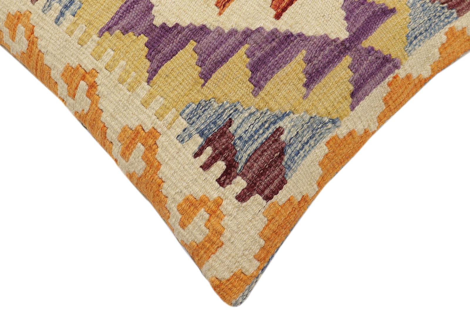 handmade Traditional Pillow Rust Blue Hand-Woven SQUARE 100% WOOL  Hand woven turkish pillow  2 x 2