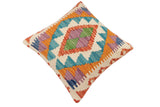 handmade Traditional Pillow Rust Blue Hand-Woven SQUARE 100% WOOL Hand woven turkish pillow2' x 2'