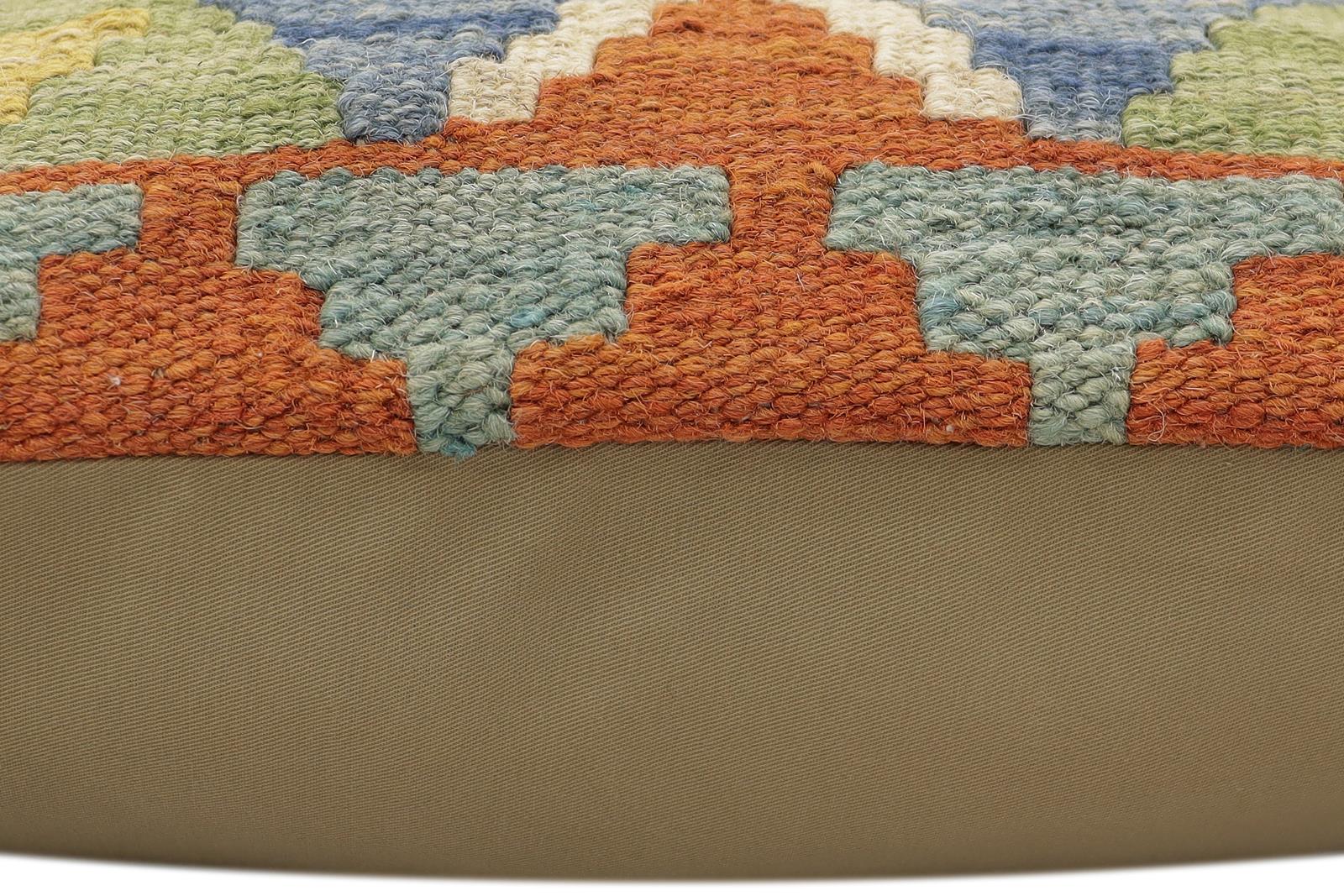 handmade Traditional Pillow Rust Blue Hand-Woven SQUARE 100% WOOL  Hand woven turkish pillow  2 x 2