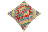handmade Traditional Pillow Rust Blue Hand-Woven SQUARE 100% WOOL Hand woven turkish pillow2' x 2'