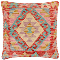 handmade Traditional Pillow Red Blue Hand-Woven SQUARE 100% WOOL Hand woven turkish pillow2' x 2'