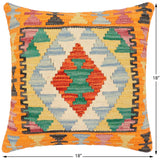 handmade Traditional Pillow Rust Blue Hand-Woven SQUARE 100% WOOL Hand woven turkish pillow2' x 2'