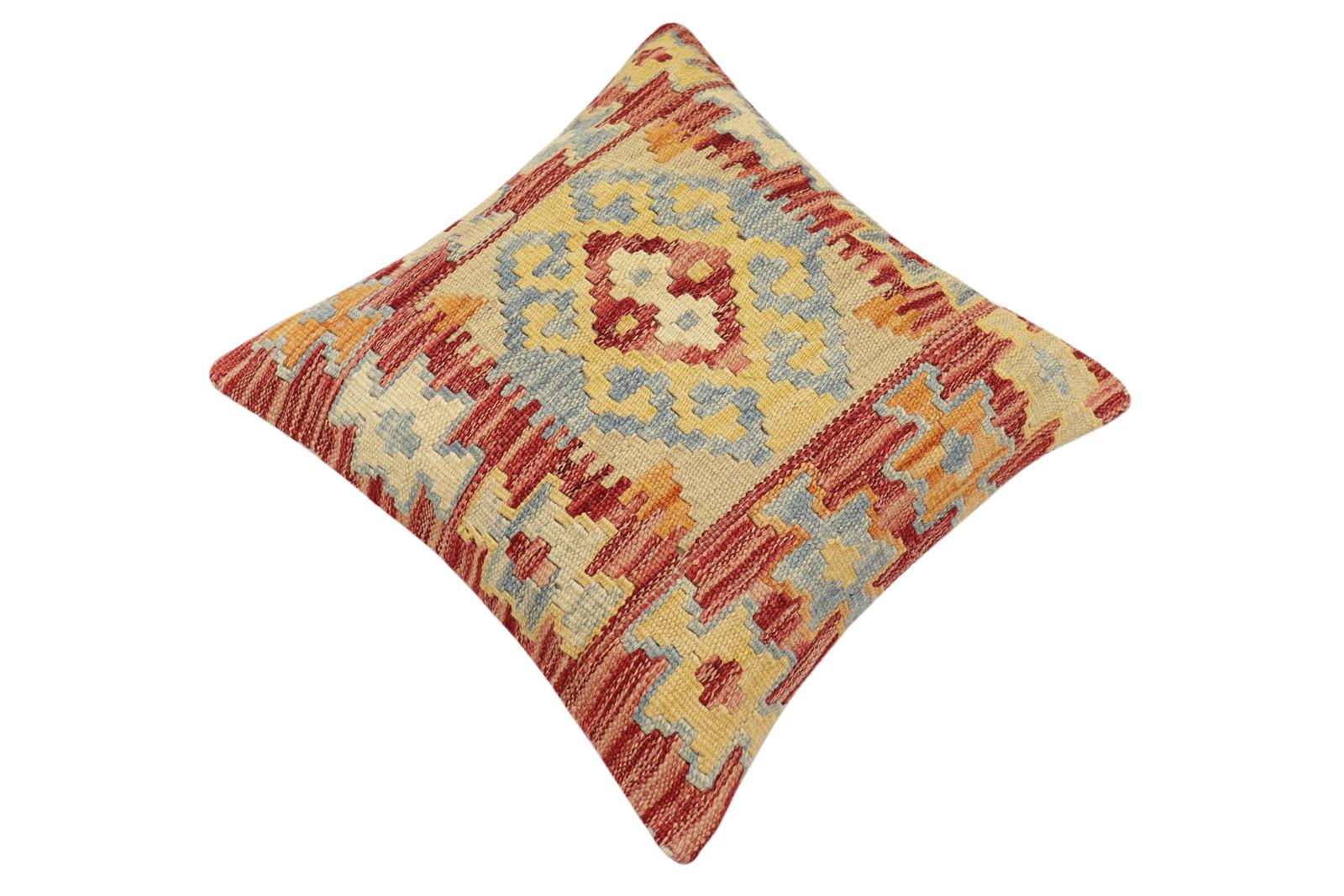 handmade Traditional Pillow Rust Blue Hand-Woven SQUARE 100% WOOL Hand woven turkish pillow2' x 2'