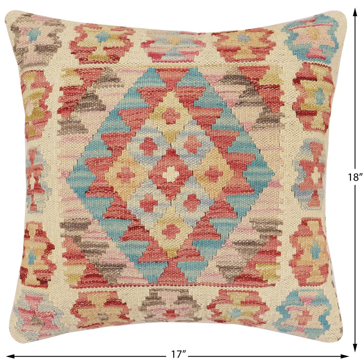 handmade Traditional Pillow Red Beige Hand-Woven SQUARE 100% WOOL  Hand woven turkish pillow  2 x 2