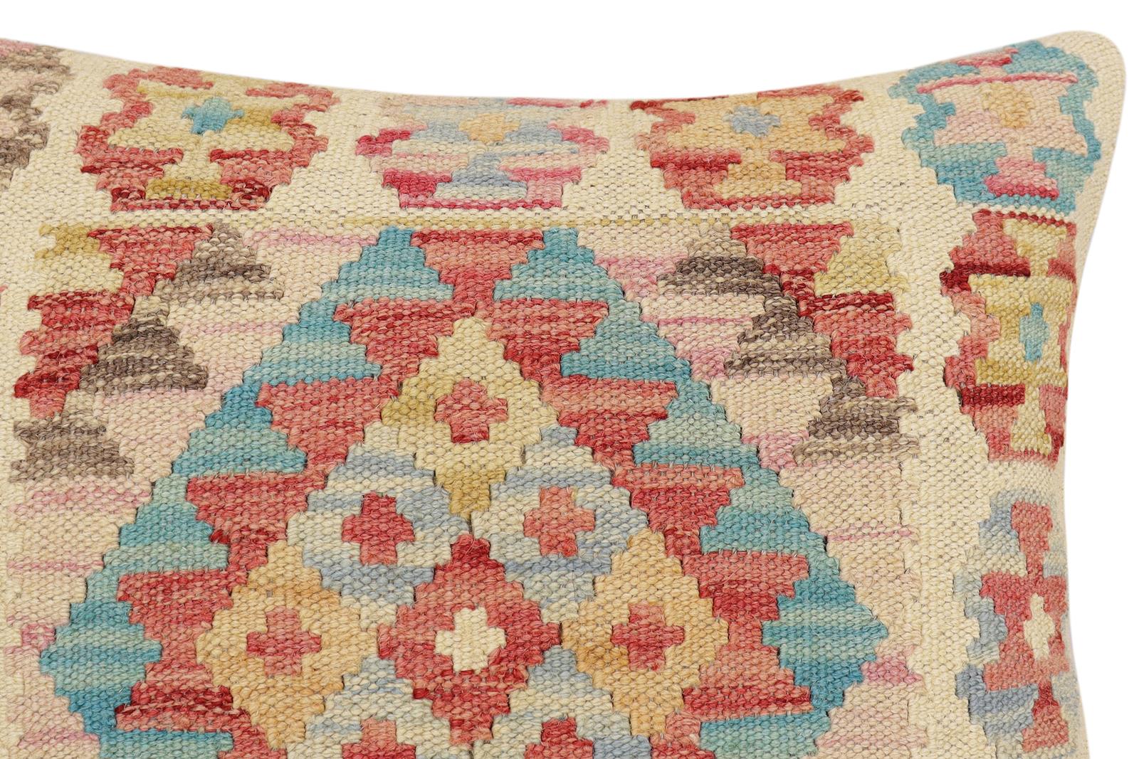 handmade Traditional Pillow Red Beige Hand-Woven SQUARE 100% WOOL  Hand woven turkish pillow  2 x 2