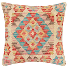 handmade Traditional Pillow Red Beige Hand-Woven SQUARE 100% WOOL  Hand woven turkish pillow  2 x 2