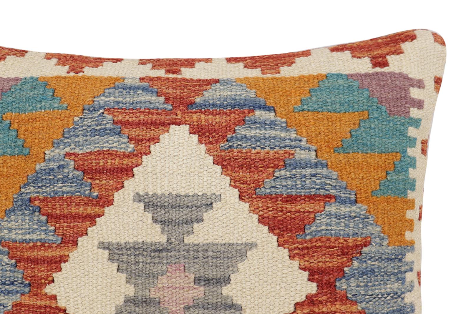 handmade Traditional Pillow Rust Blue Hand-Woven SQUARE 100% WOOL  Hand woven turkish pillow  2 x 2