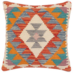 handmade Traditional Pillow Rust Blue Hand-Woven SQUARE 100% WOOL  Hand woven turkish pillow  2 x 2
