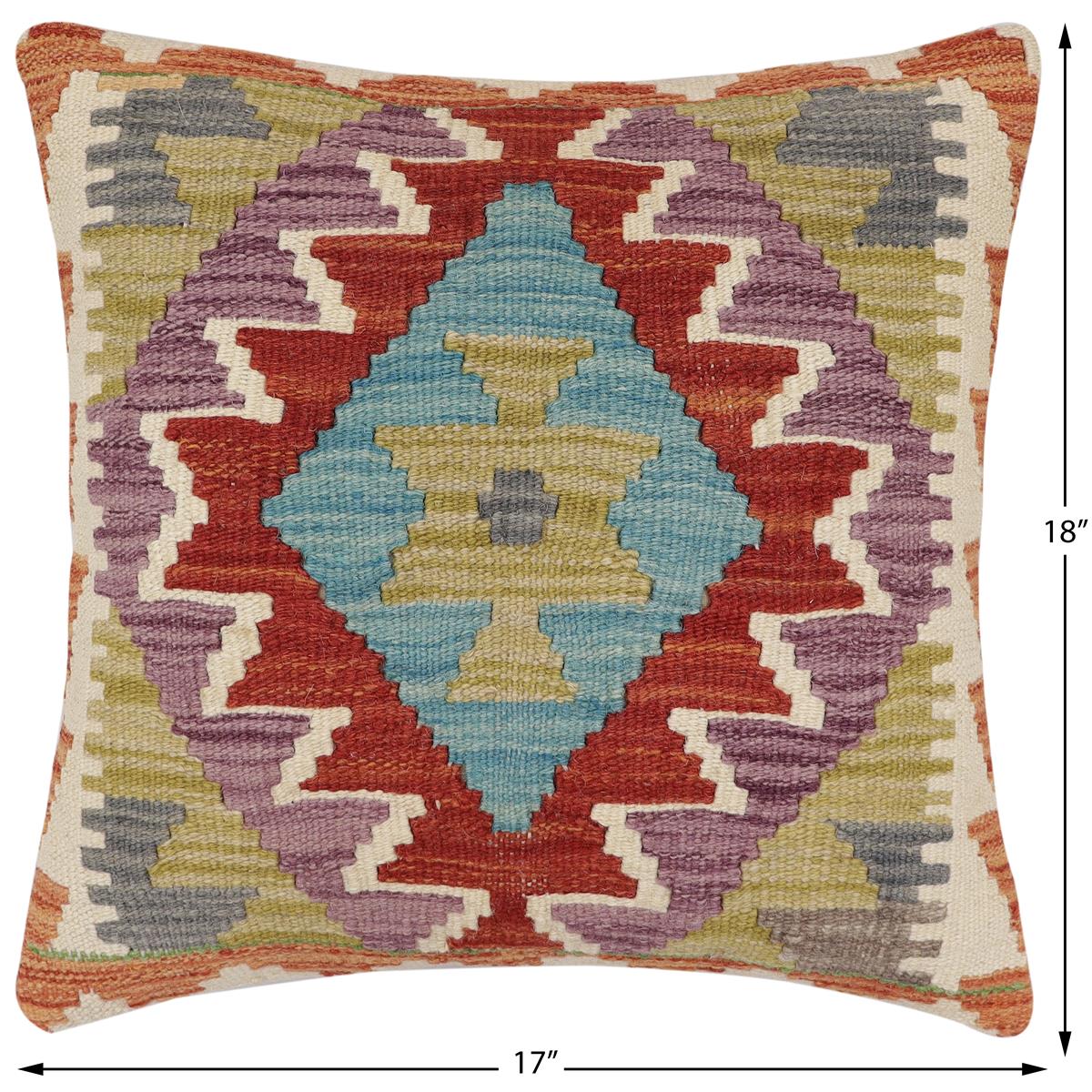 handmade Traditional Pillow Rust Blue Hand-Woven SQUARE 100% WOOL  Hand woven turkish pillow  2 x 2