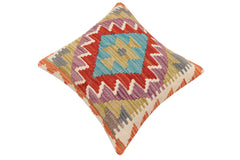 handmade Traditional Pillow Rust Blue Hand-Woven SQUARE 100% WOOL  Hand woven turkish pillow  2 x 2