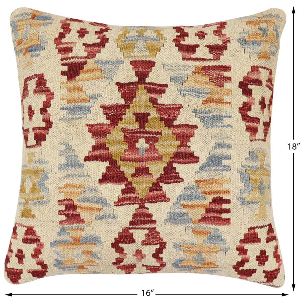 handmade Traditional Pillow Red Blue Hand-Woven SQUARE 100% WOOL  Hand woven turkish pillow  3 x 5