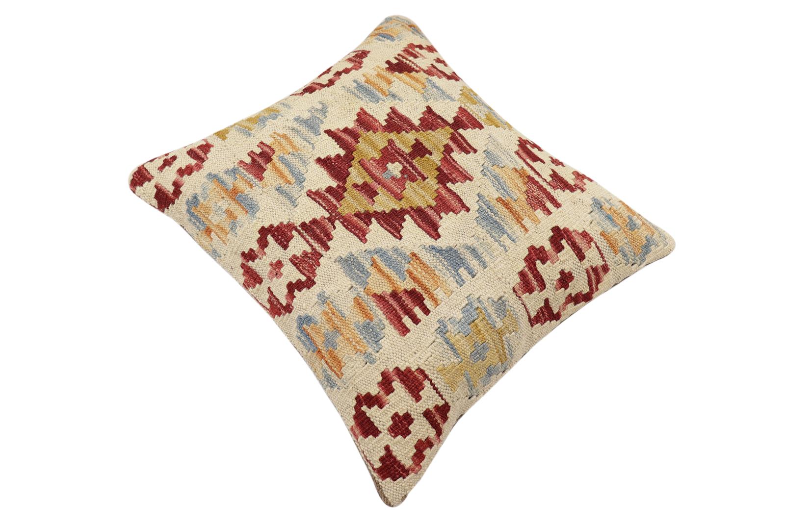 handmade Traditional Pillow Red Blue Hand-Woven SQUARE 100% WOOL  Hand woven turkish pillow  3 x 5