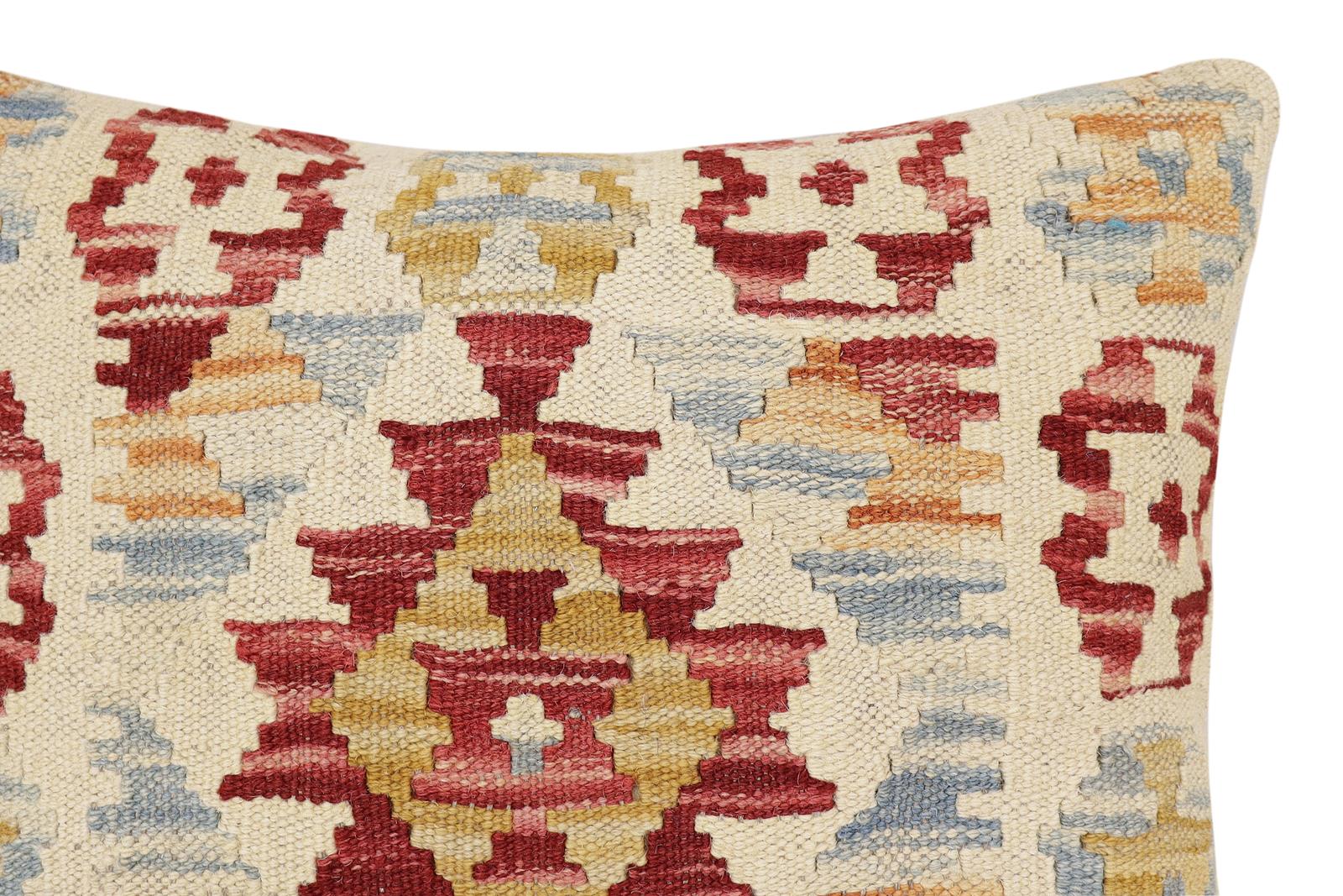 handmade Traditional Pillow Red Blue Hand-Woven SQUARE 100% WOOL  Hand woven turkish pillow  3 x 5