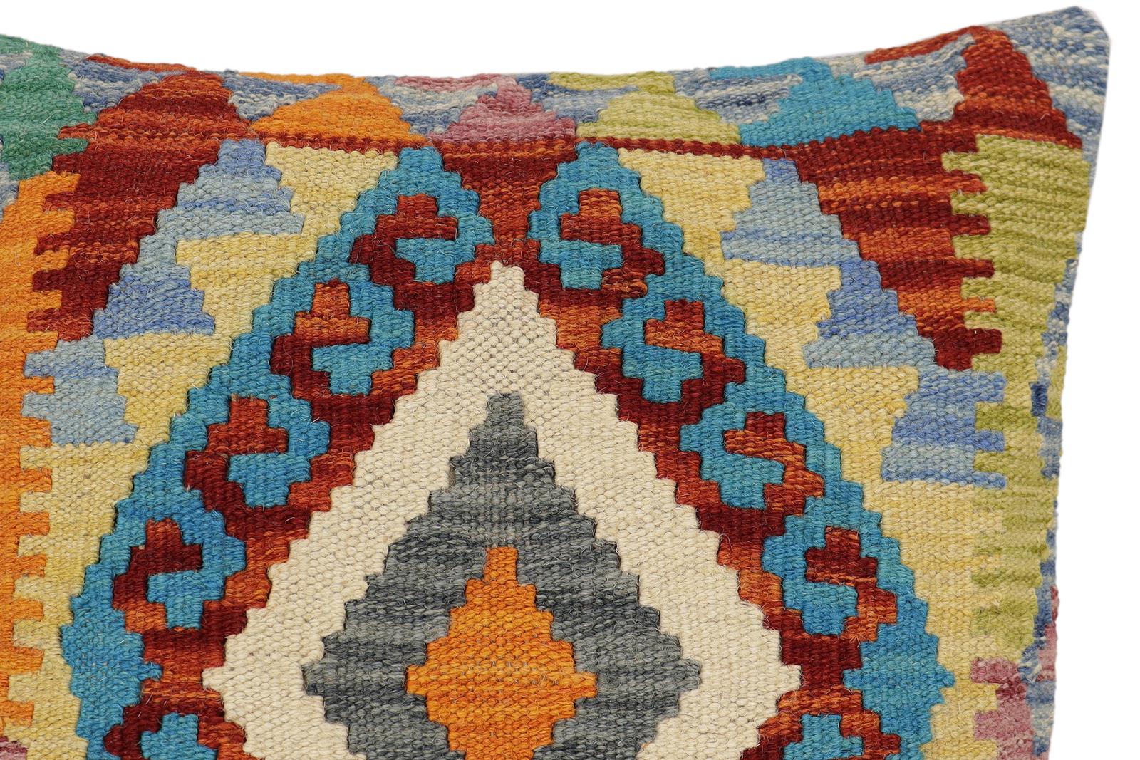 handmade Traditional Pillow Rust Blue Hand-Woven SQUARE 100% WOOL Hand woven turkish pillow2' x 2'