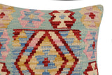 handmade Traditional Pillow Blue Red Hand-Woven SQUARE 100% WOOL Hand woven turkish pillow2' x 2'