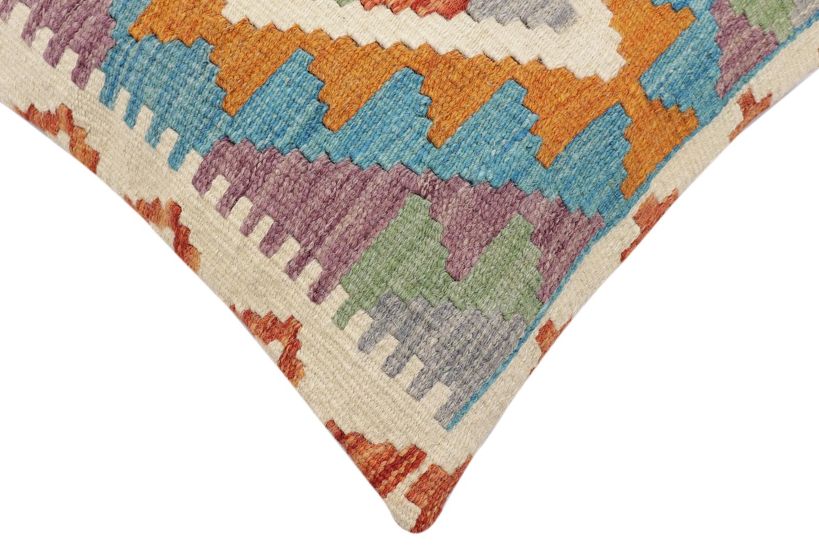 handmade Traditional Pillow Rust Blue Hand-Woven SQUARE 100% WOOL  Hand woven turkish pillow  2 x 2