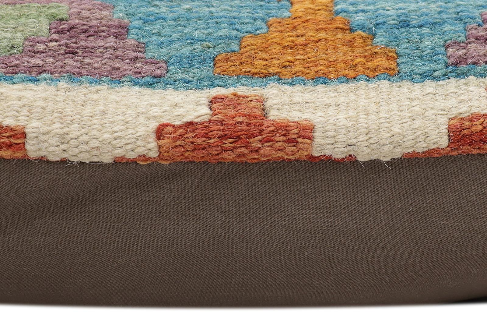 handmade Traditional Pillow Rust Blue Hand-Woven SQUARE 100% WOOL  Hand woven turkish pillow  2 x 2