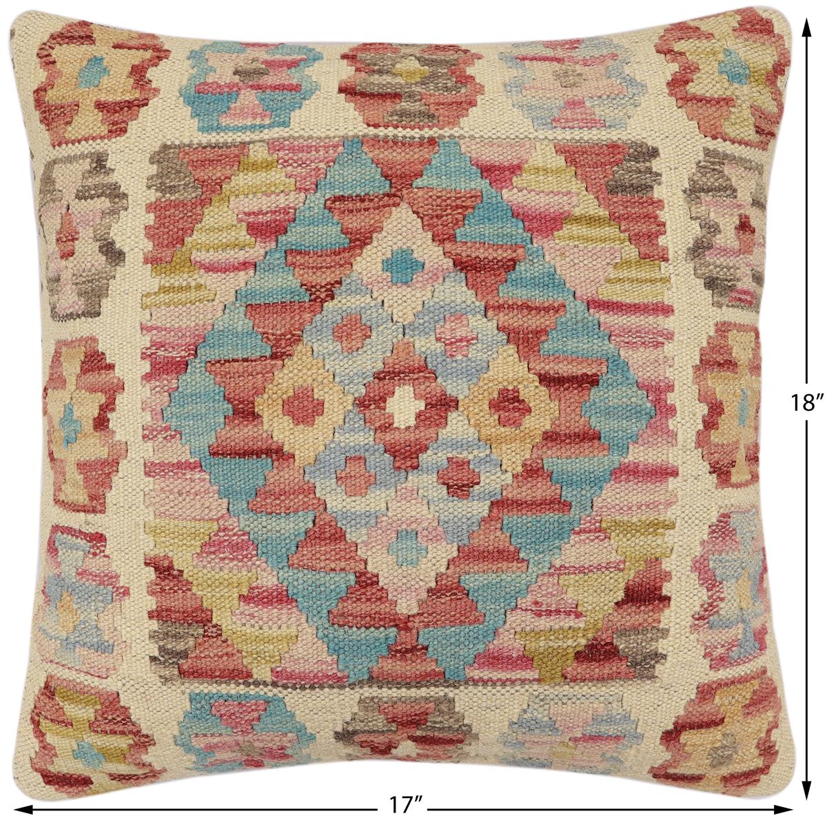 handmade Traditional Pillow Red Blue Hand-Woven SQUARE 100% WOOL  Hand woven turkish pillow  2 x 2