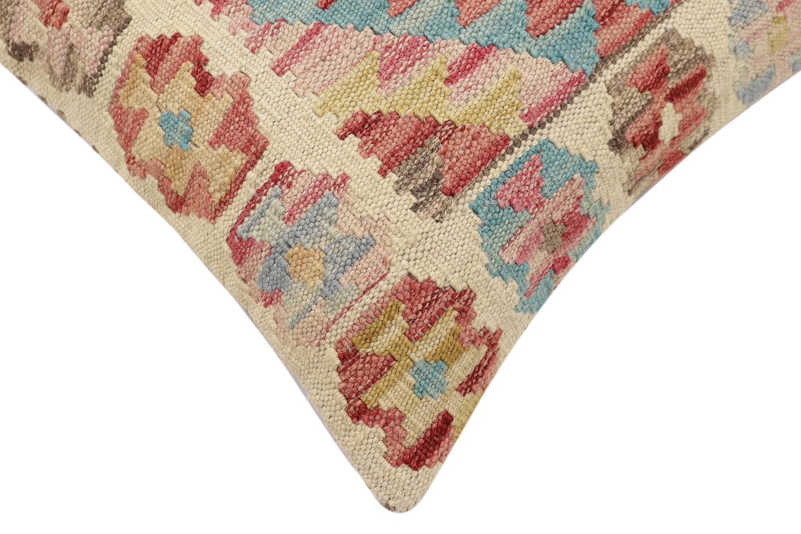 handmade Traditional Pillow Red Blue Hand-Woven SQUARE 100% WOOL  Hand woven turkish pillow  2 x 2