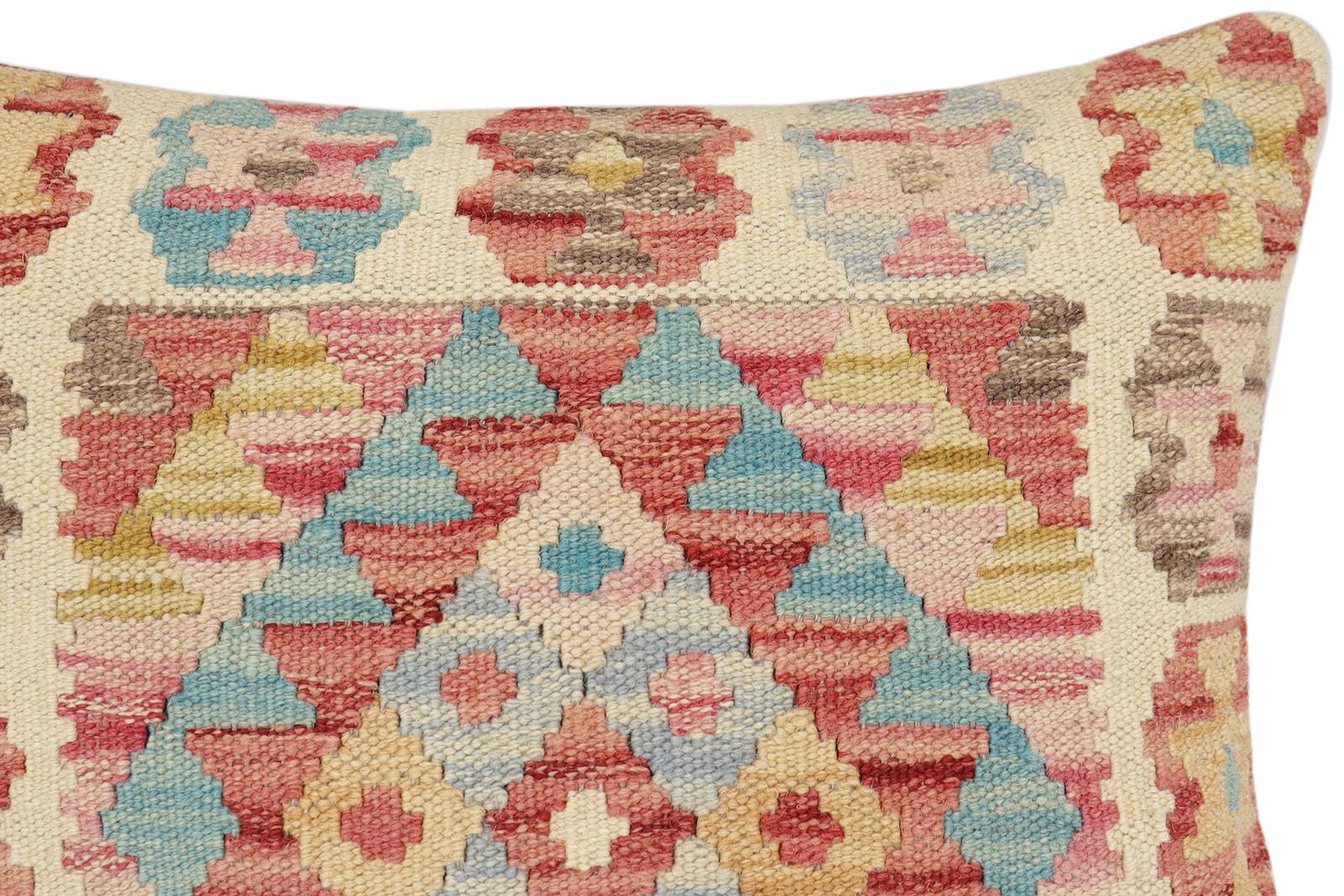 handmade Traditional Pillow Red Blue Hand-Woven SQUARE 100% WOOL  Hand woven turkish pillow  2 x 2