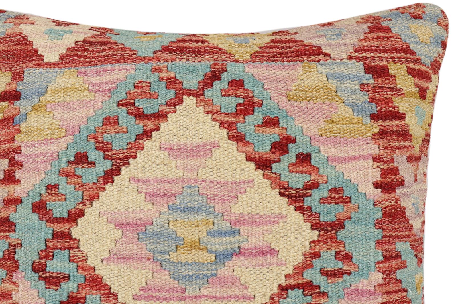 handmade Traditional Pillow Rust Blue Hand-Woven SQUARE 100% WOOL  Hand woven turkish pillow  2 x 2