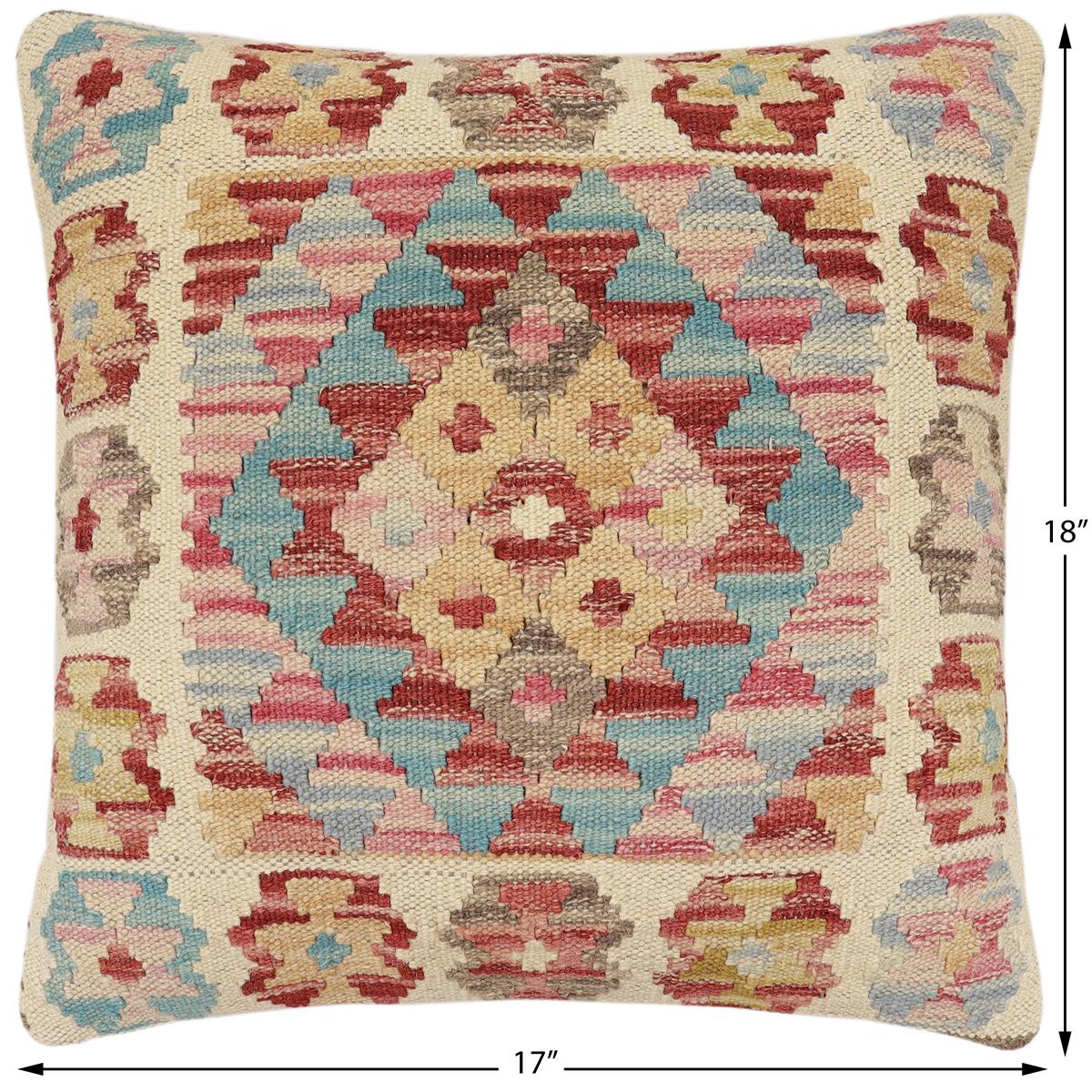 handmade Traditional Pillow Red Blue Hand-Woven SQUARE 100% WOOL  Hand woven turkish pillow  2 x 2
