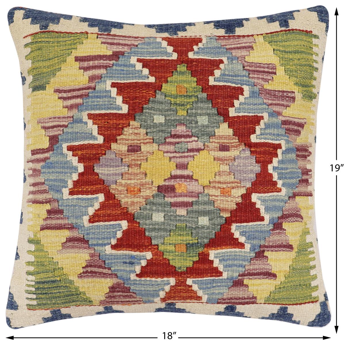 handmade Traditional Pillow Rust Blue Hand-Woven SQUARE 100% WOOL  Hand woven turkish pillow  2 x 2