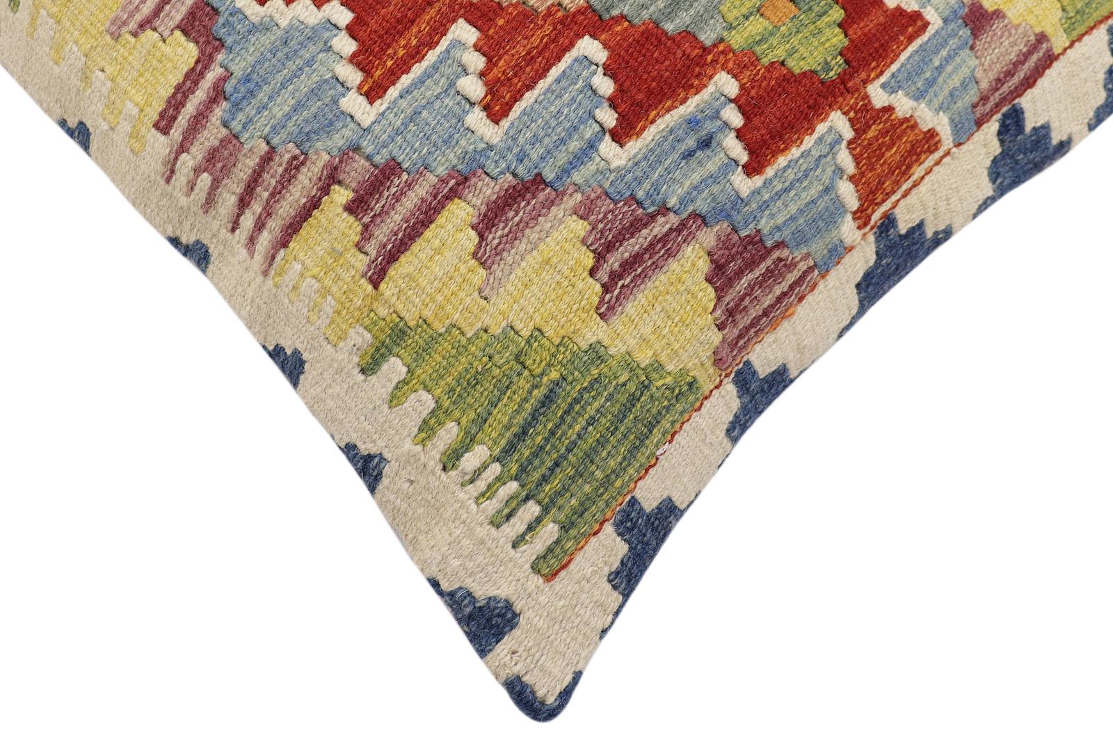 handmade Traditional Pillow Rust Blue Hand-Woven SQUARE 100% WOOL  Hand woven turkish pillow  2 x 2