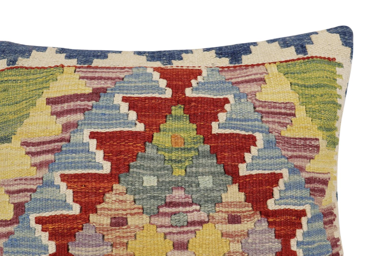 handmade Traditional Pillow Rust Blue Hand-Woven SQUARE 100% WOOL  Hand woven turkish pillow  2 x 2