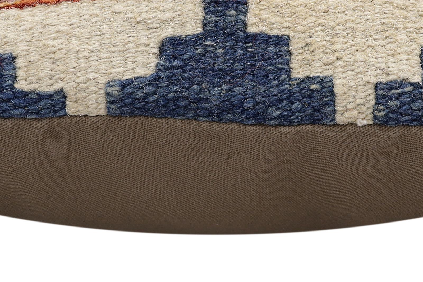 handmade Traditional Pillow Rust Blue Hand-Woven SQUARE 100% WOOL  Hand woven turkish pillow  2 x 2