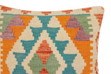 handmade Traditional Pillow Rust Blue Hand-Woven SQUARE 100% WOOL Hand woven turkish pillow2' x 2'