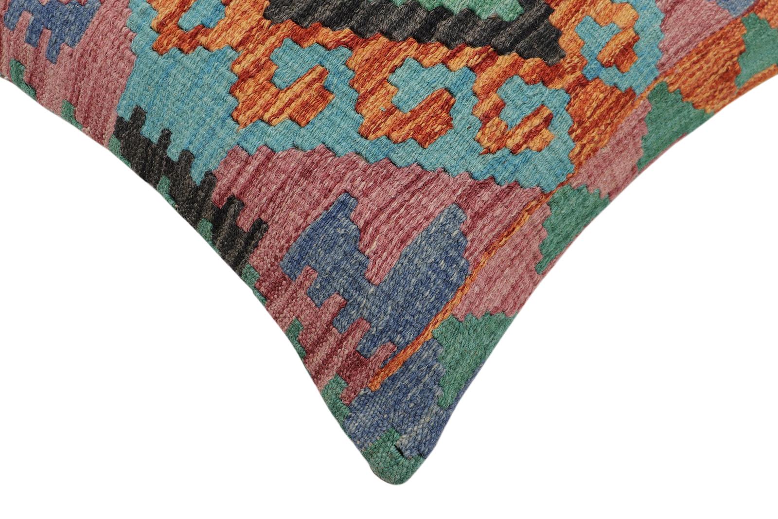 handmade Traditional Pillow Rust Blue Hand-Woven SQUARE 100% WOOL  Hand woven turkish pillow  2 x 2