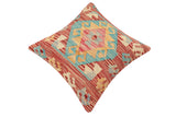 handmade Traditional Pillow Red Blue Hand-Woven SQUARE 100% WOOL Hand woven turkish pillow2' x 2'