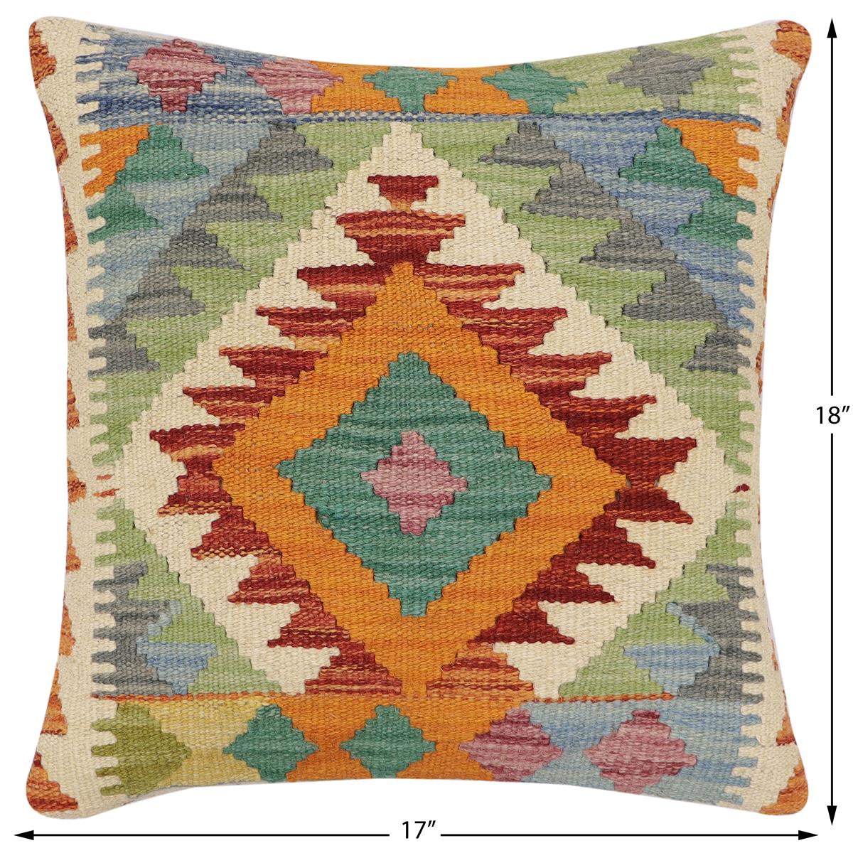 handmade Traditional Pillow Rust Blue Hand-Woven SQUARE 100% WOOL  Hand woven turkish pillow  2 x 2
