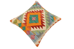 handmade Traditional Pillow Rust Blue Hand-Woven SQUARE 100% WOOL  Hand woven turkish pillow  2 x 2
