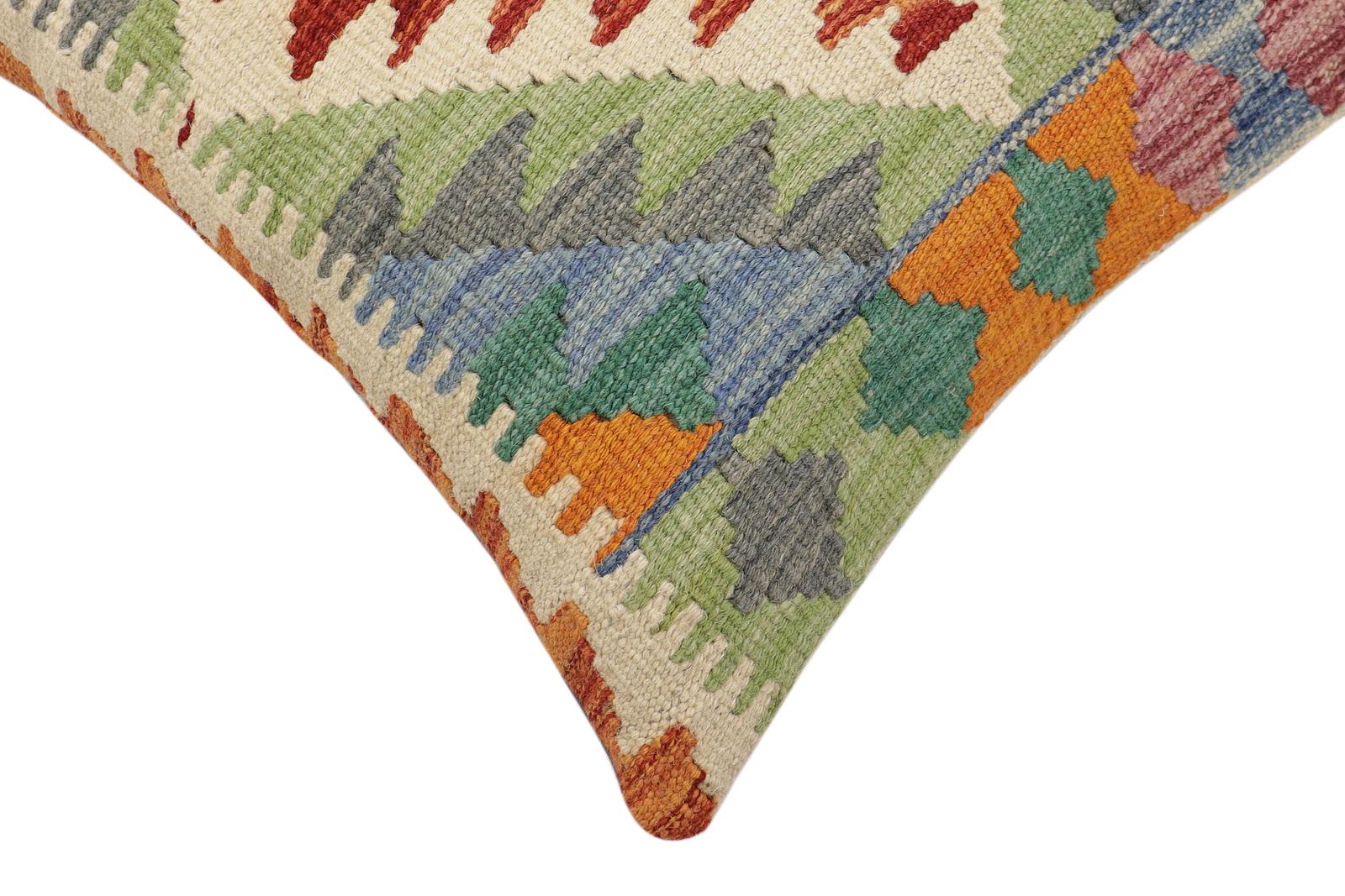 handmade Traditional Pillow Rust Blue Hand-Woven SQUARE 100% WOOL  Hand woven turkish pillow  2 x 2