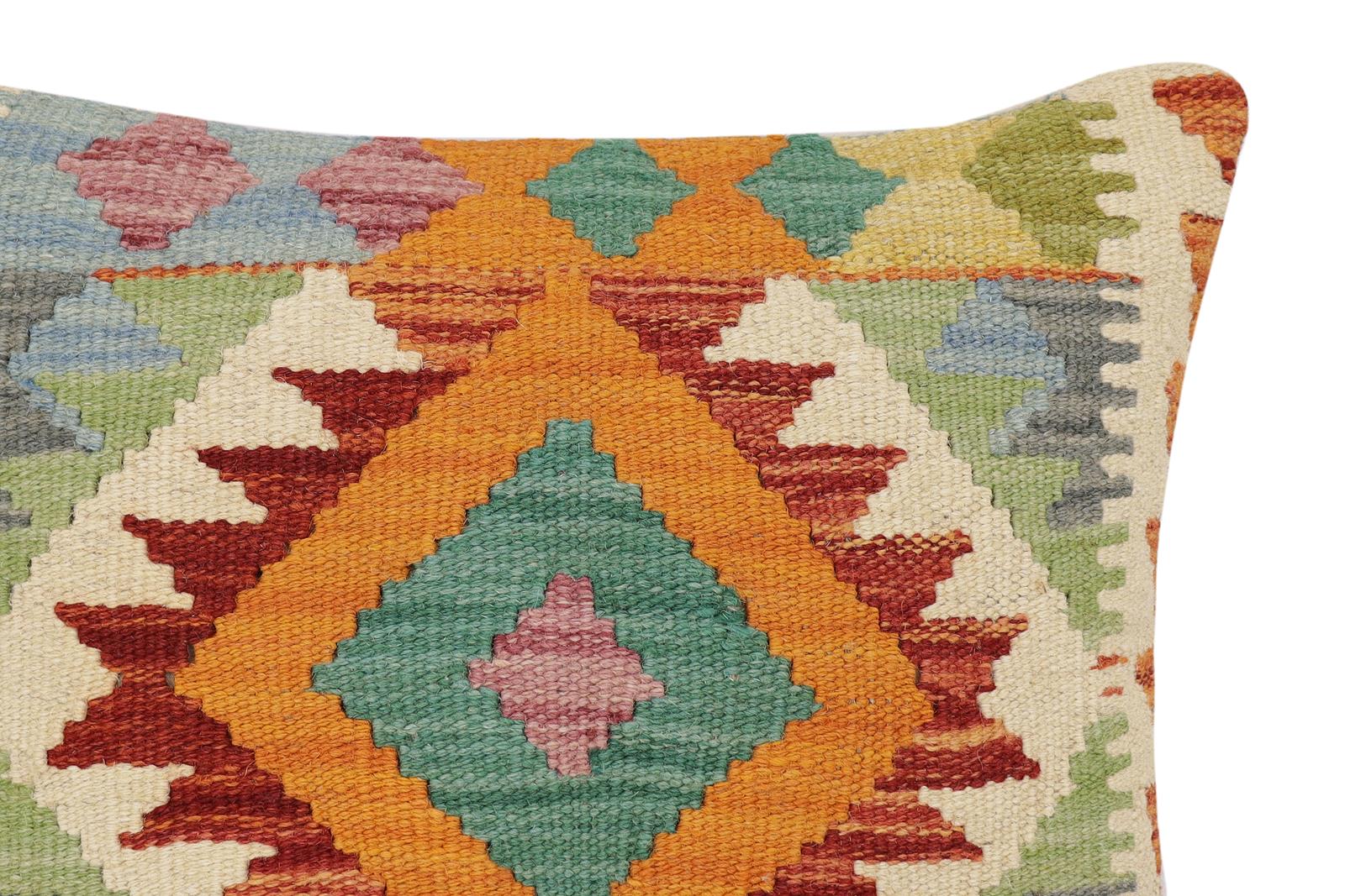 handmade Traditional Pillow Rust Blue Hand-Woven SQUARE 100% WOOL  Hand woven turkish pillow  2 x 2