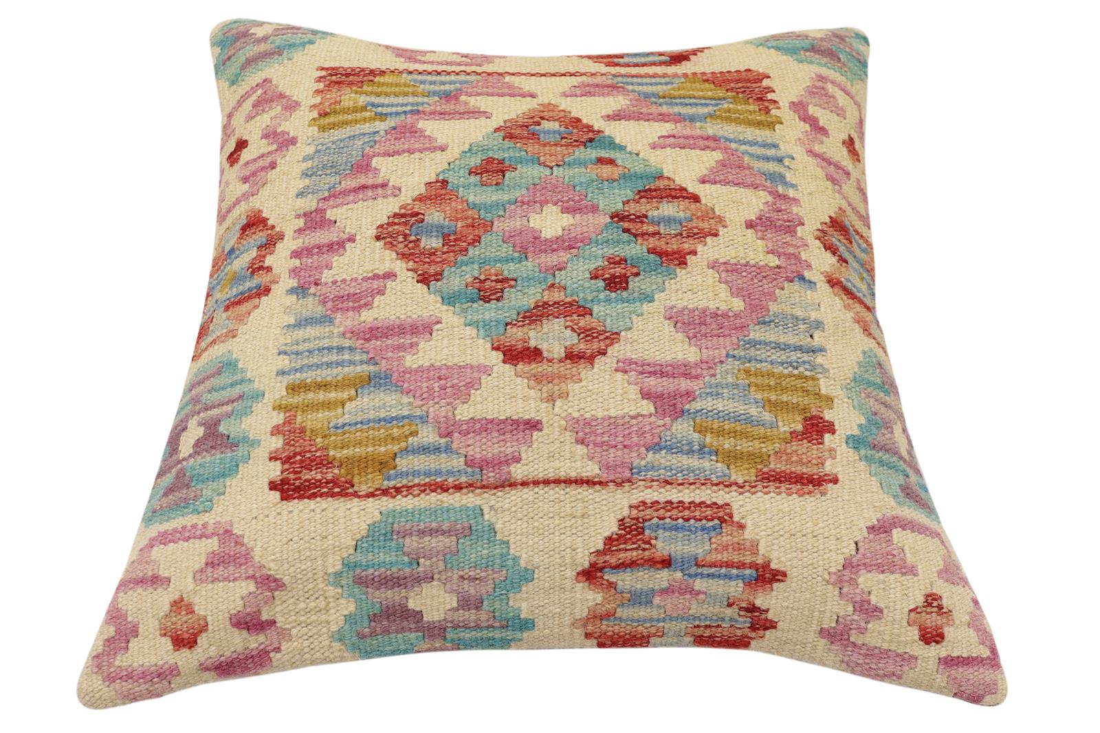 handmade Traditional Pillow Red Blue Hand-made SQUARE 100% WOOL Hand woven turkish pillow2' x 2'