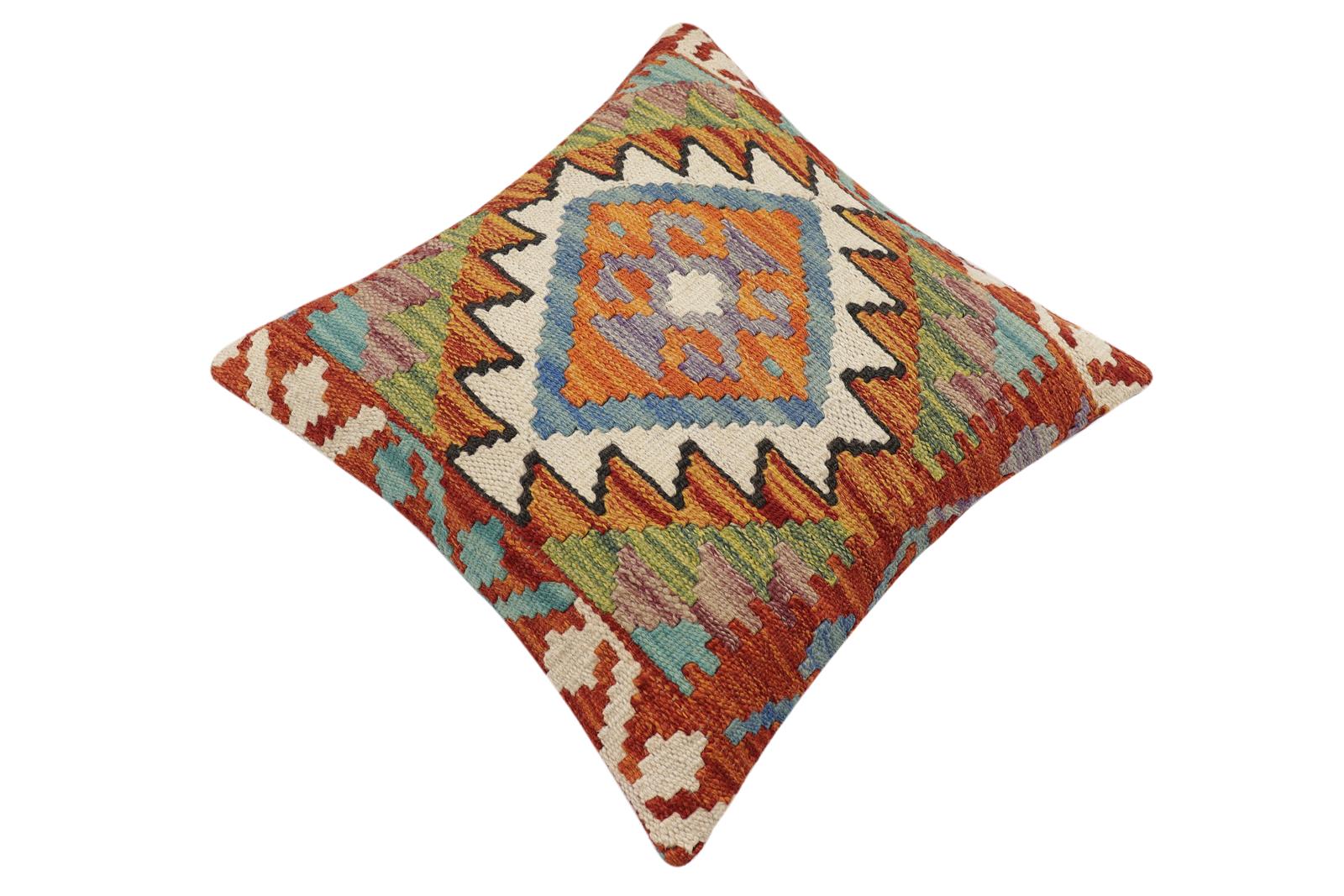 handmade Traditional Pillow Rust Blue Hand-made SQUARE 100% WOOL Hand woven turkish pillow2' x 2'