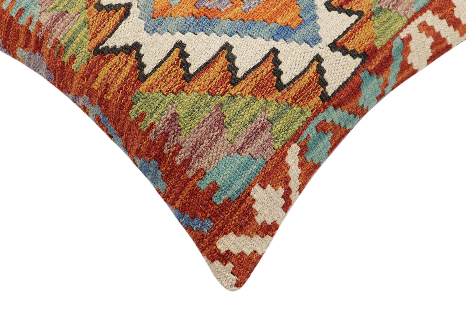 handmade Traditional Pillow Rust Blue Hand-made SQUARE 100% WOOL Hand woven turkish pillow2' x 2'