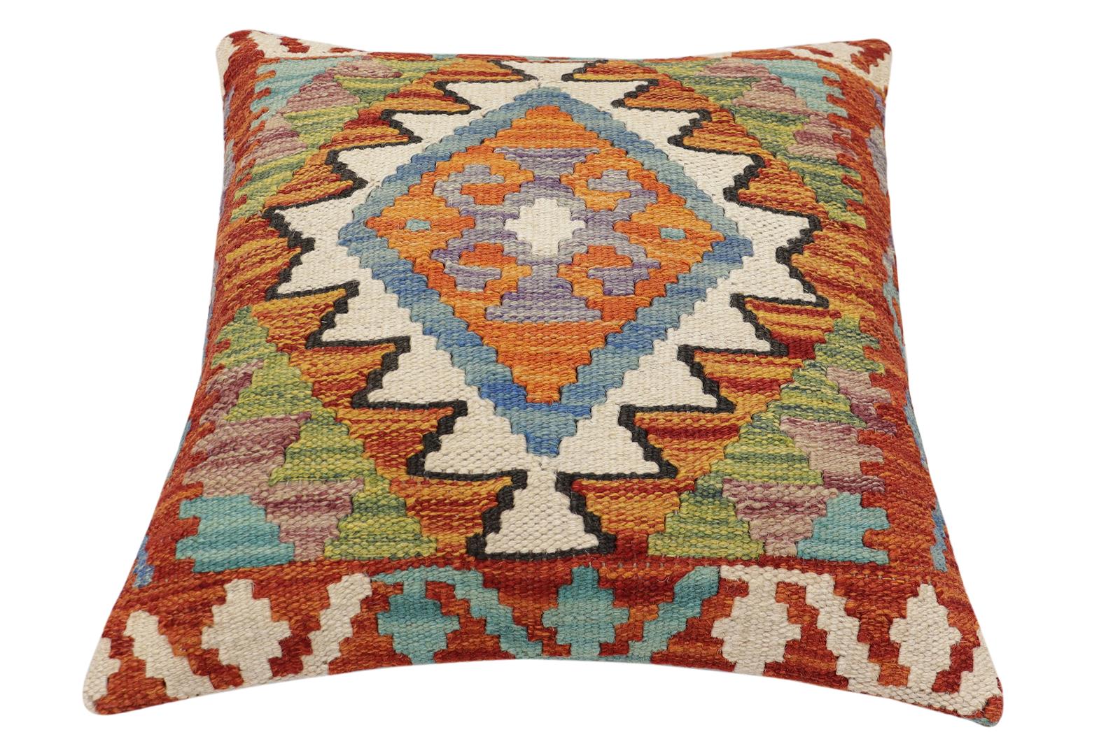 handmade Traditional Pillow Rust Blue Hand-made SQUARE 100% WOOL Hand woven turkish pillow2' x 2'