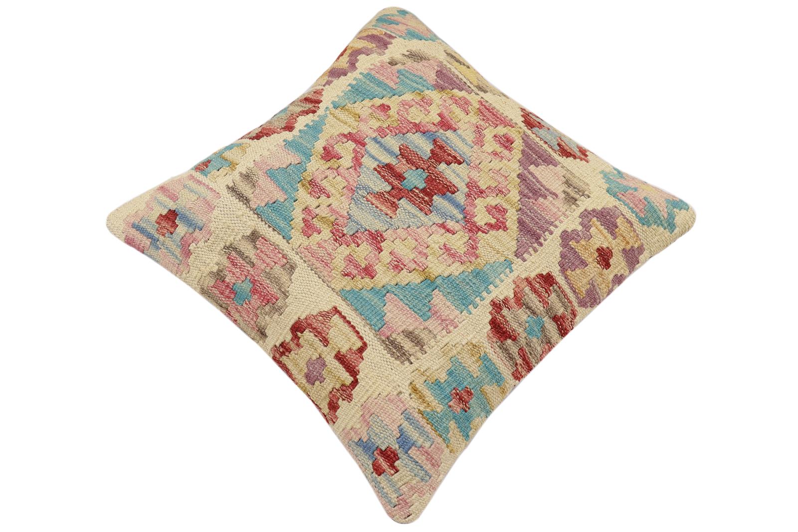 handmade Traditional Pillow Red Blue Hand-made SQUARE 100% WOOL Hand woven turkish pillow2' x 2'