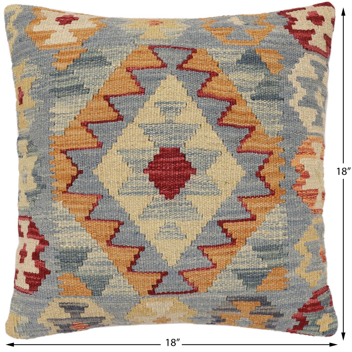 handmade Traditional Pillow Blue Rust Hand-made SQUARE 100% WOOL Hand woven turkish pillow2' x 2'