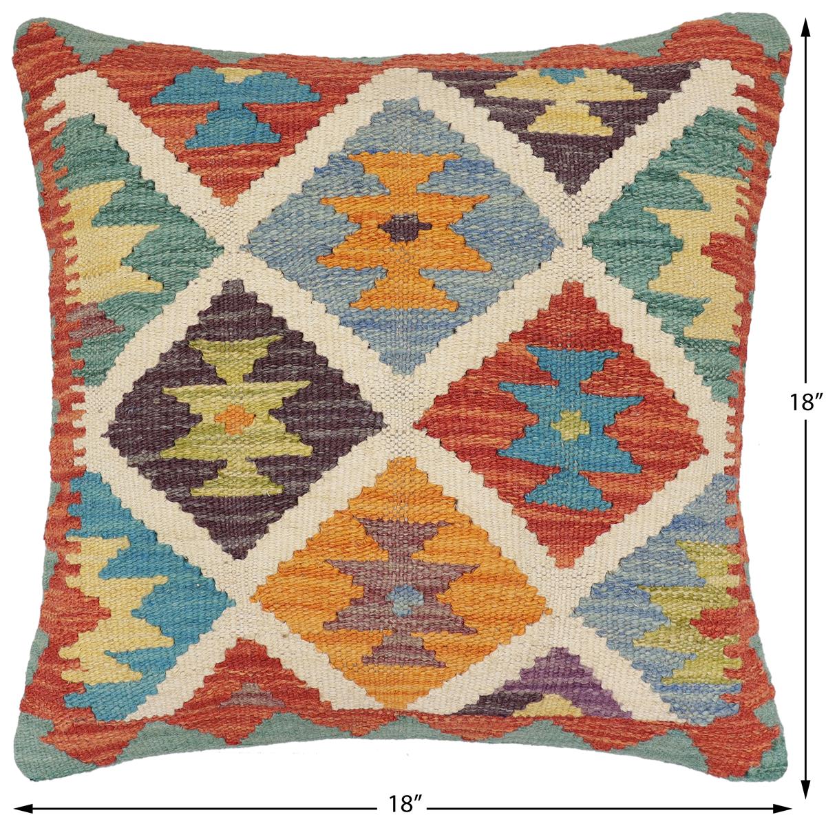 handmade Traditional Pillow Rust Blue Hand-made SQUARE 100% WOOL Hand woven turkish pillow2' x 2'